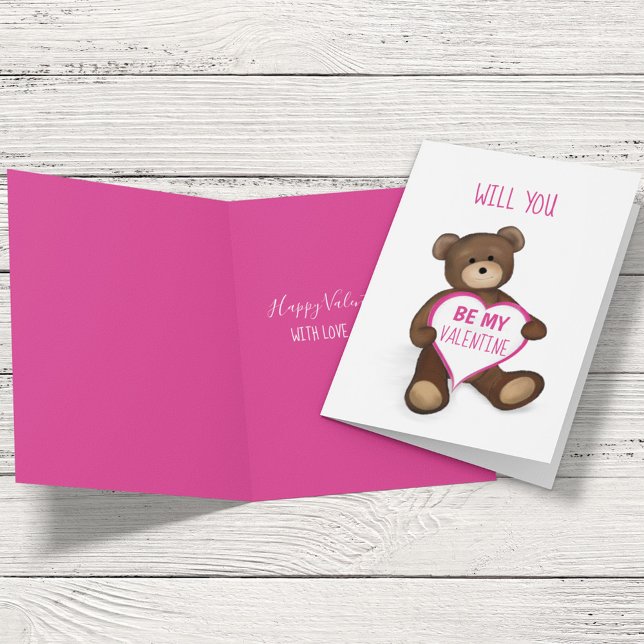 Kommer du att bli min Valentine Cute Personlig? Helgkort (Cute whimsical Valentine's Day greeting card with a whimsy Teddy Bear.)