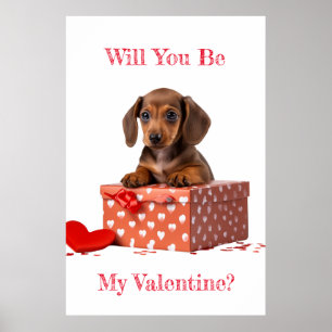 Kommer du att bli min Valentine Dachshund Red Box  Poster