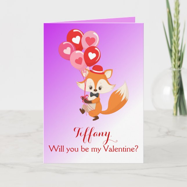 Kommer du att bli min Valentine Fox med ballonger? Helgkort (Framsida)
