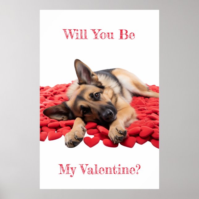 Kommer du att bli min Valentine German Shepherd Po Poster (Framsidan)