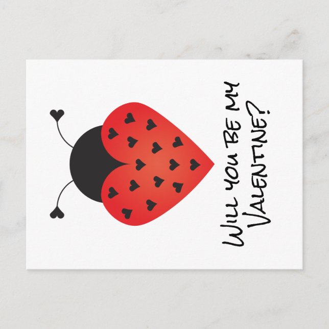 Kommer du att bli min Valentine Ladybug Heart Red  Vykort (Framsida)