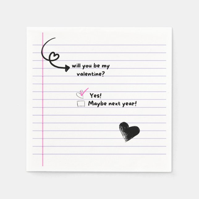 Kommer du att bli min Valentine Note Napkins? Pappersservett (Framsidan)