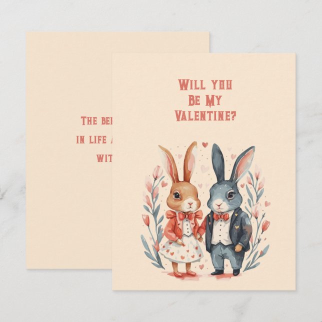Kommer du att bli min Valentine Rabbit Couple Anteckningskort (Fram/baksida)