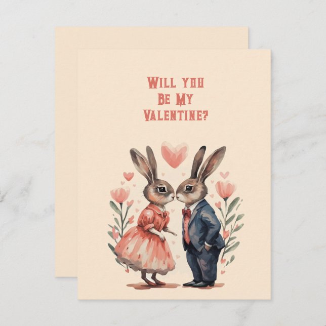 Kommer du att bli min Valentine Rabbit Couple Anteckningskort (Fram/baksida)
