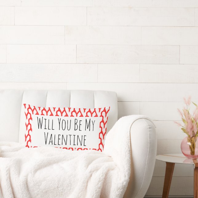 Kommer du att bli min Valentine Red Hearts Typogra Lumbarkudde (Soffa)