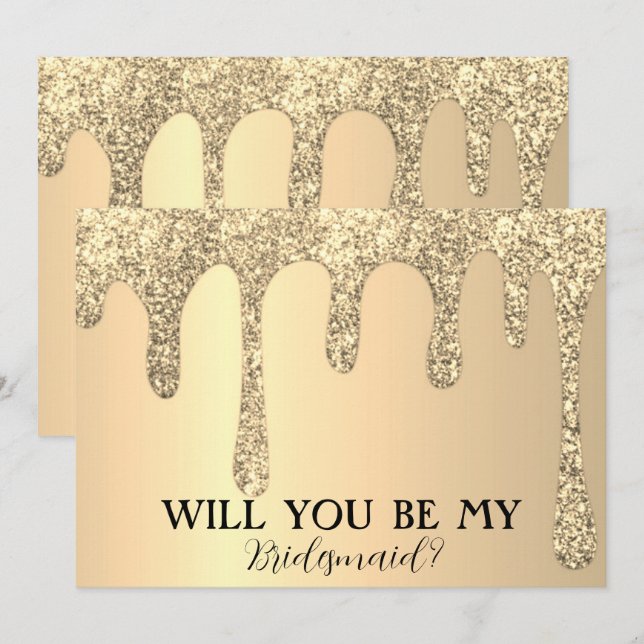 Kommer du att bli mina bridesaid Guld Glitter-driv Spara Datumet (Fram/baksida)