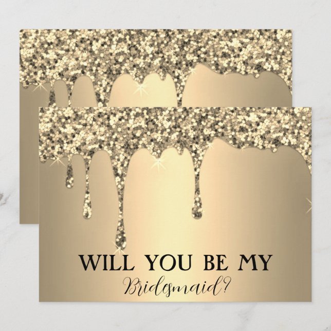 Kommer du att bli mina bridesaid Guld Glitter-driv Spara Datumet (Fram/baksida)