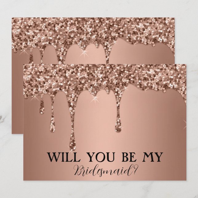 Kommer du att bli mina bridesaid Ro Guld Glitter-d Spara Datumet (Fram/baksida)