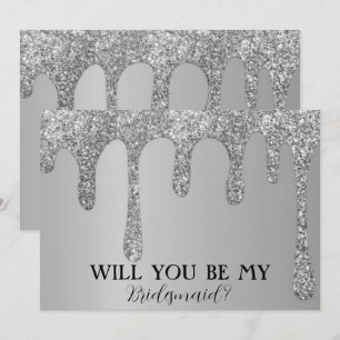 Kommer du att bli mina bridesaid Silver Glitter-dr Spara Datumet