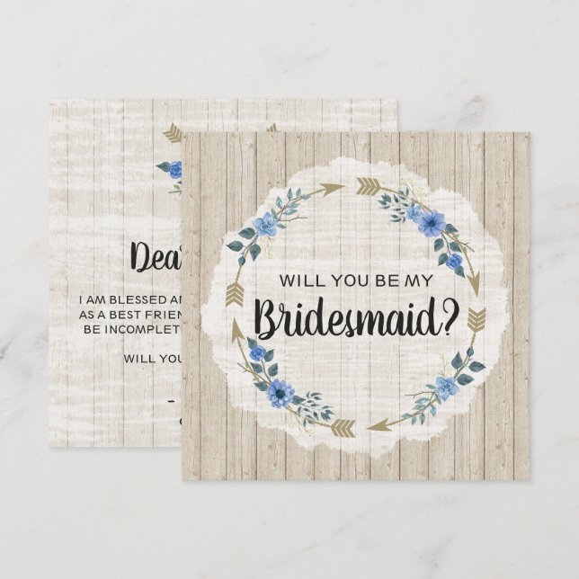 Kommer du att bli mina Bridesmaid Rustic Boho Arro Inbjudningar (Fram/baksida)