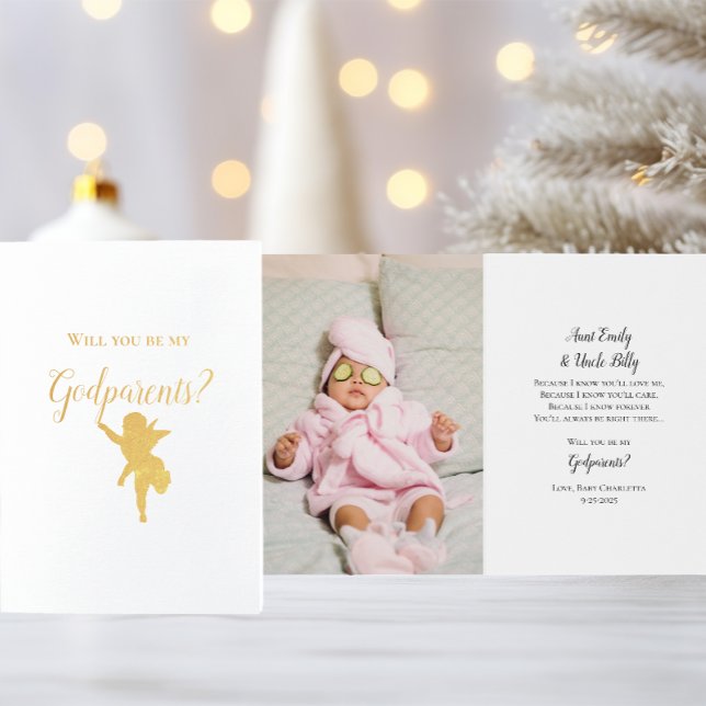 Kommer du att bli mina gudföräldrar Cherub Photo F Folierat Kort (Skapare uppladdad)