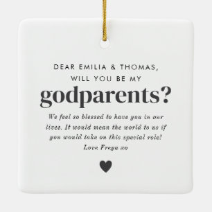 Kommer du att bli mina gudföräldrar Foto Frieri? Julgransprydnad Keramik