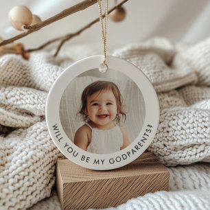 Kommer du att bli mina gudföräldrar Foto Frieri? Julgransprydnad Keramik