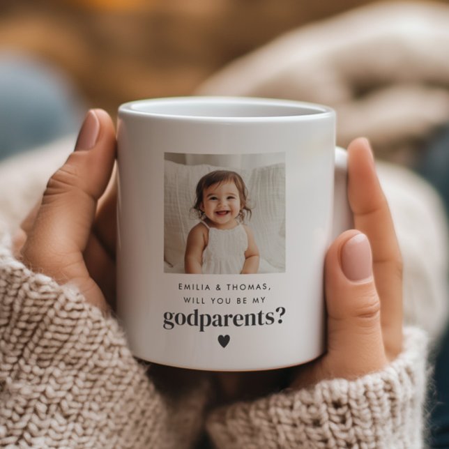 Kommer du att bli mina gudföräldrar Foto Frieri? Kaffemugg (Zazzle Will You Be My Godparents Photo Proposal Coffee Mug (Front))