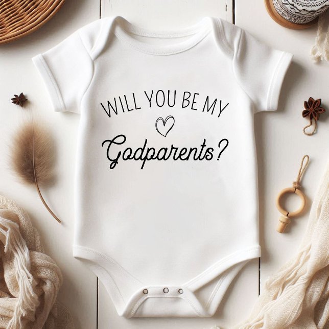 Kommer du att bli mina gudföräldrar? Meddelande om T Shirt (Will You Be My Godparents? Pregnancy Announcement Baby Bodysuit)