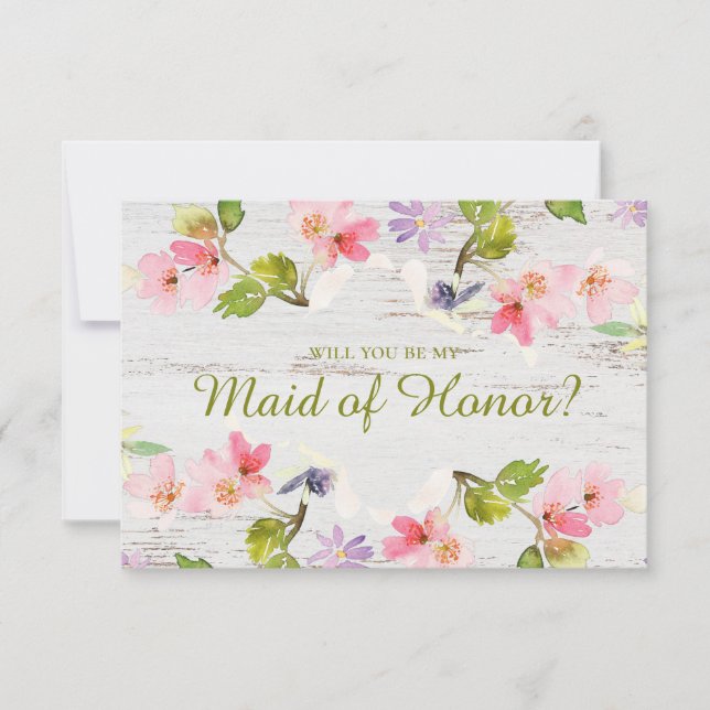 Kommer du att bli mina Maid of honor-Rosa-Blommigt (Framsida)