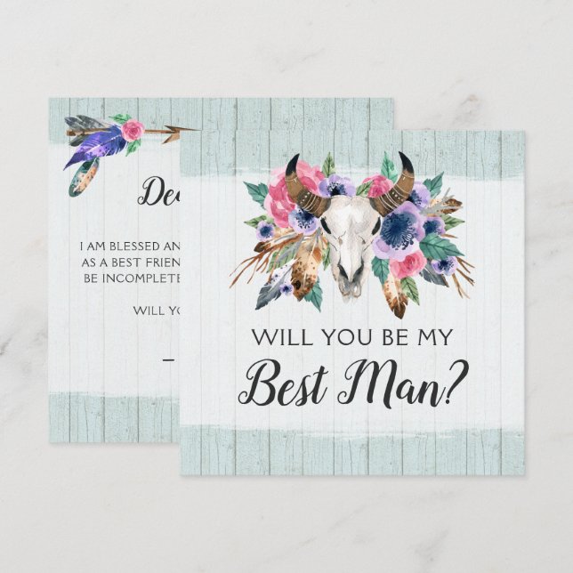 Kommer du att bli mitt bästa Rustic Blommigt Skull Inbjudningar (Fram/baksida)
