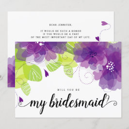 Kommer du att bli mitt bridesaid lila blommor-kort inbjudningar