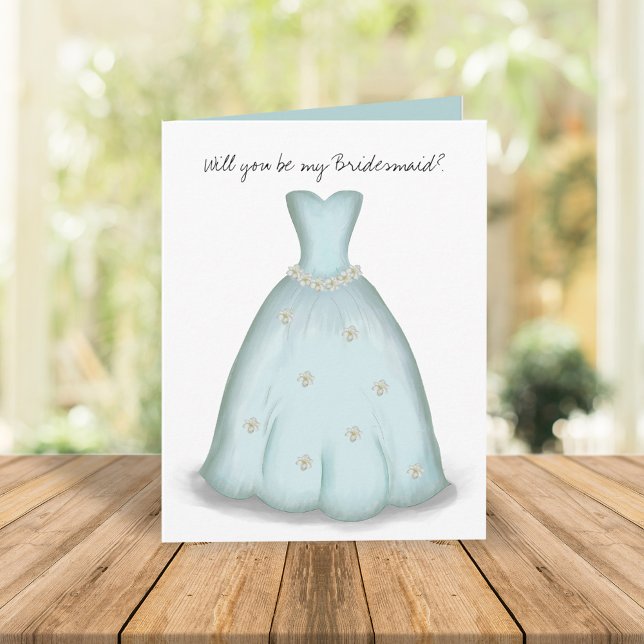 Kommer du att bli mitt bridesmaid Blue Watercolor  Kort (Blue watercolor dress "will you be my bridesmaid" custom message proposal card.)