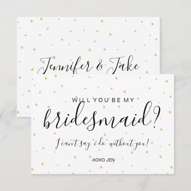 Kommer du att bli mitt Bridesmaid Card - Guld Dots Inbjudningar (Fram/baksida)