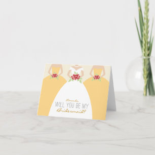 Kommer du att bli mitt Bridesmaid Card (gult) Inbjudan