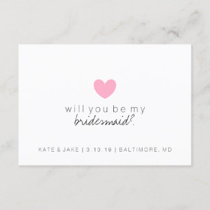 Kommer du att bli mitt Bridesmaid Card - HjärtRosa Inbjudningar