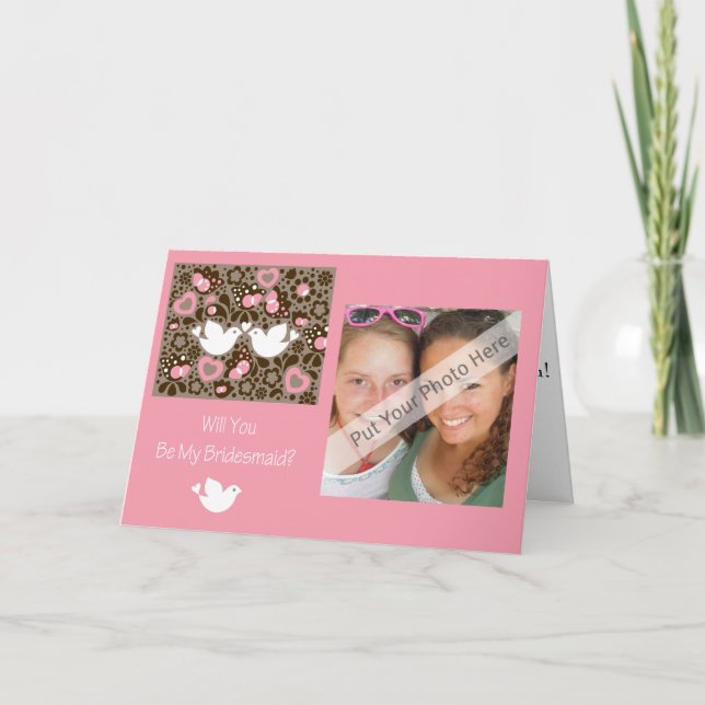 Kommer du att bli mitt Bridesmaid Card Love birds Inbjudan (Framsida)