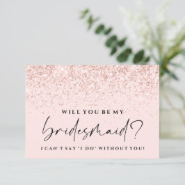 Kommer du att bli mitt Bridesmaid Card Rosa Glitt Inbjudningar