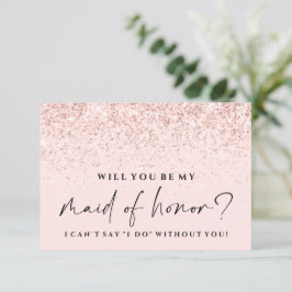Kommer du att bli mitt Bridesmaid Card Rosa Glitt Inbjudningar