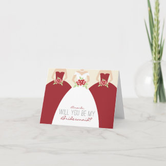 Kommer du att bli mitt Bridesmaid Card (rött) Inbjudan