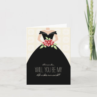 Kommer du att bli mitt Bridesmaid Card (svart) Inbjudan