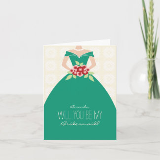 Kommer du att bli mitt Bridesmaid-kort (emerald gr Inbjudan