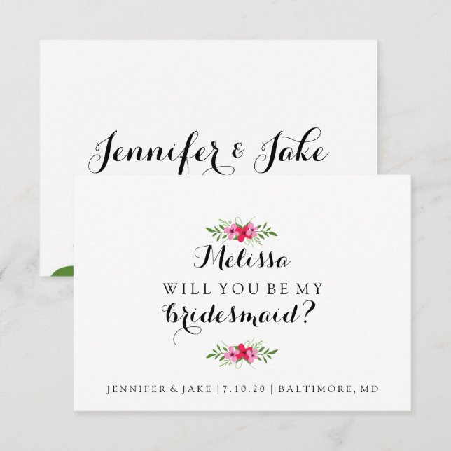 Kommer du att bli mitt Bridesmaid-kort - Flower Gi Inbjudningar (Fram/baksida)