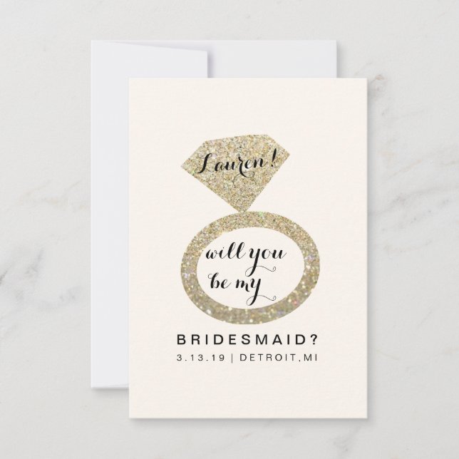 Kommer du att bli mitt Bridesmaid-kort - Glit Ring Inbjudningar (Framsida)