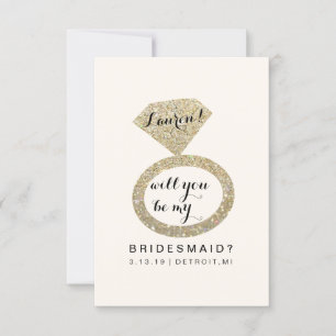 Kommer du att bli mitt Bridesmaid-kort - Glit Ring Inbjudningar