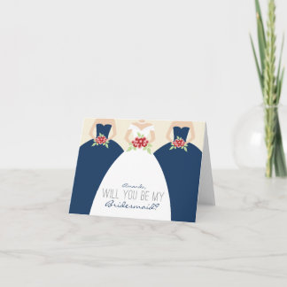 Kommer du att bli mitt Bridesmaid-kort (marinblått Inbjudan