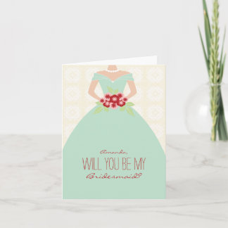 Kommer du att bli mitt Bridesmaid-kort (min grönt) Inbjudan