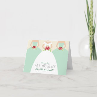 Kommer du att bli mitt Bridesmaid-kort (min grönt) Inbjudan