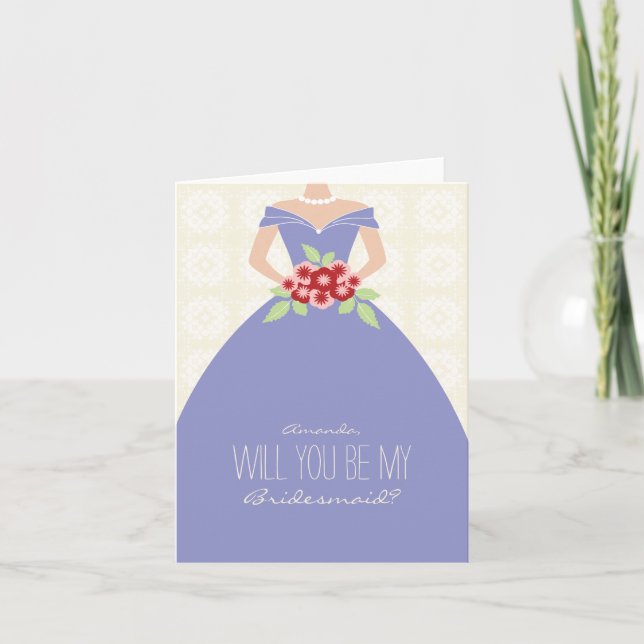 Kommer du att bli mitt Bridesmaid-kort (periwinkle Inbjudan (Framsida)