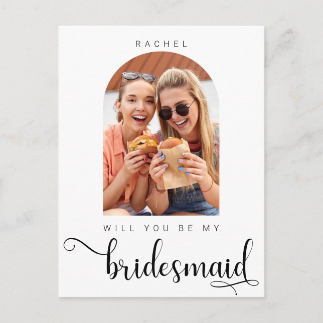 Kommer du att bli mitt Bridesmaid-minimalistiska f Vykort (Framsida)