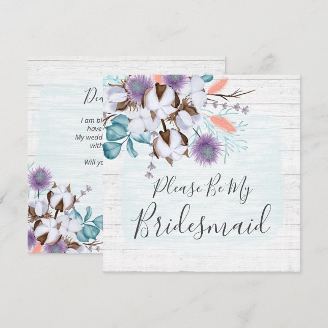 Kommer du att bli mitt Bridesmaid Rustic Wood Blom Inbjudningar (Fram/baksida)