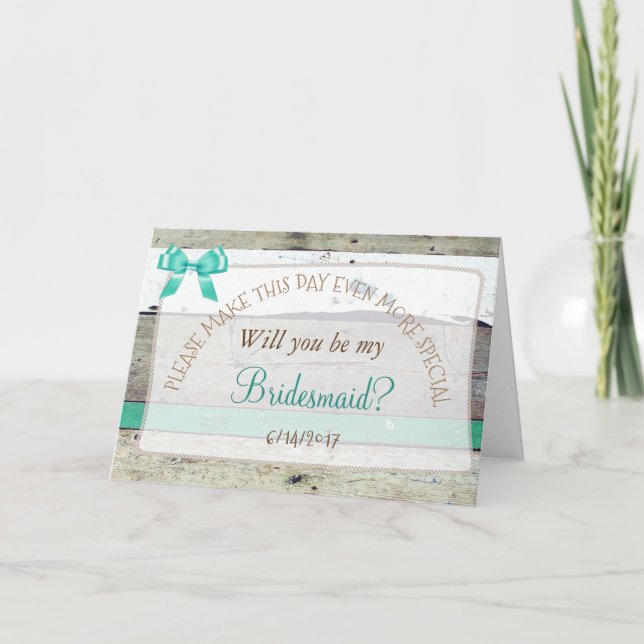 Kommer du att bli mitt Bridesmaid Rustic Wood Card Inbjudan (Framsida)
