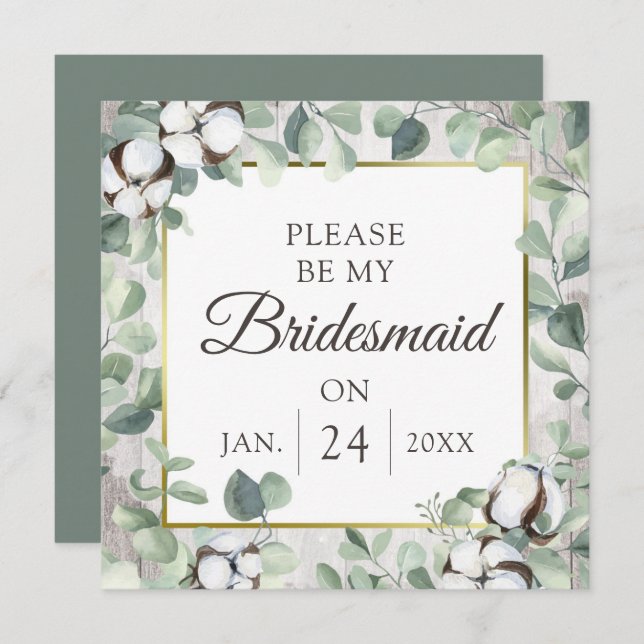 Kommer du att bli mitt Bridesmaid Rustic Wood Cott Inbjudningar (Fram/baksida)