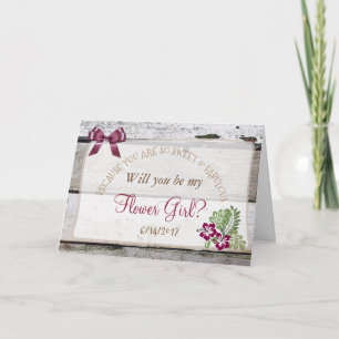 Kommer du att bli mitt Flower Girl Rustic Burgundy Inbjudan