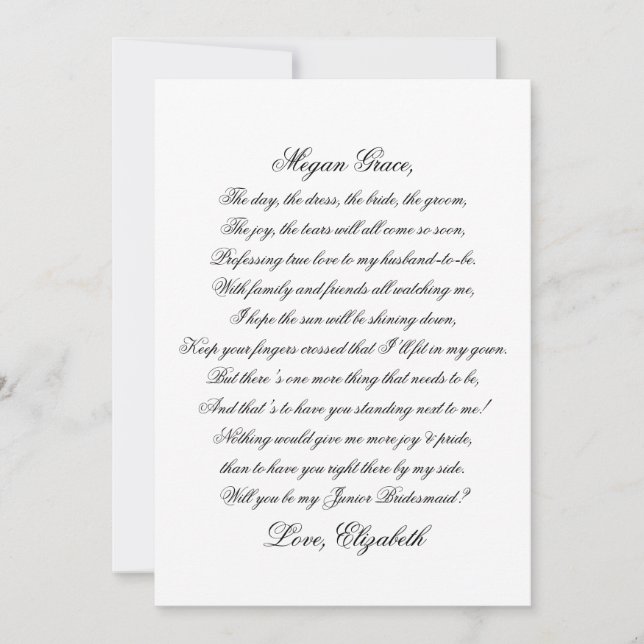 Kommer du att bli mitt Junior Birdesmaid-Dikt-kort (Framsida)