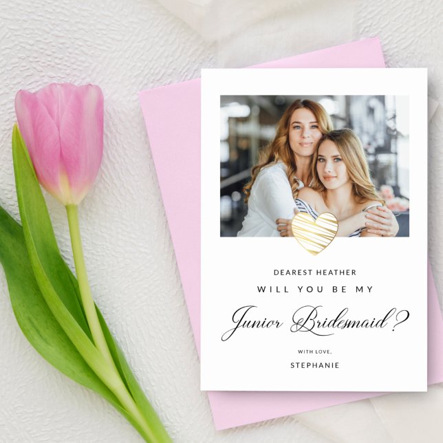 Kommer du att bli mitt Junior Bridesmaid White Hea Vykort (Skapare uppladdad)