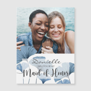 Kommer du att bli mitt Maid of honor Blue and Whit Magnetisk Inbjudningskort