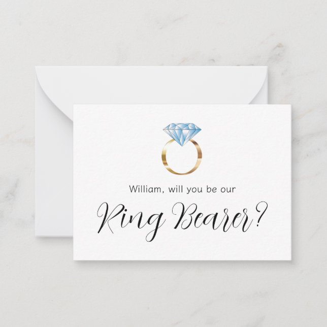 Kommer du att bli vår Ring Bearer Diamond Bröllop  Anteckningskort (Framsida)