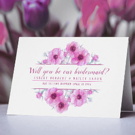 Kommer du att bli vårt bridesmaid rosa-blomkort? hälsningskort