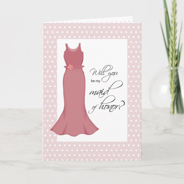 "Kommer du att vara Maid of honor, Rosa Polka dots Inbjudan (Framsida)